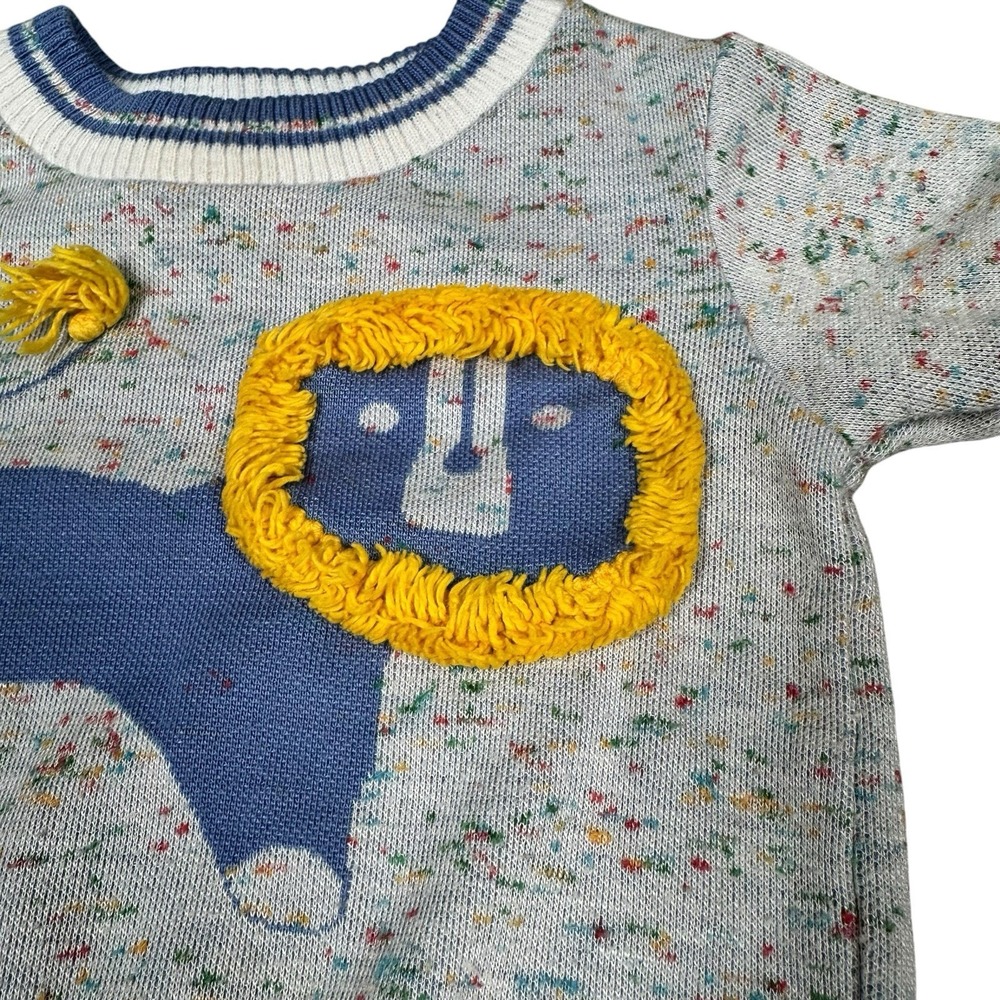 VTG Confetti Infant 12mo Knit Sweater Short Sleeve Lion Novelty Top Yellow Mane